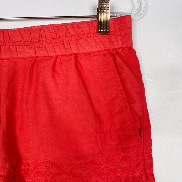J Crew Womens XSmall XS Red Eyelet Shorts Cotton Pull On Waist Pockets Summer - Picture 4 of 12
